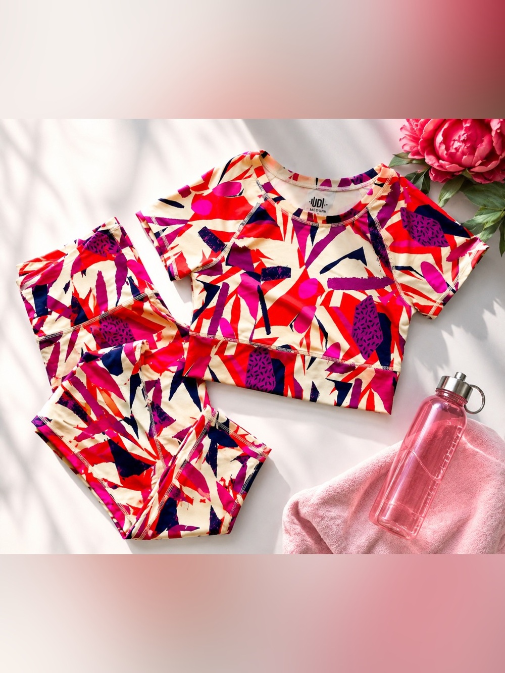D Fit Vibrant Abstract Workout Set Medium Pink Purple Gym Yoga Matching Set